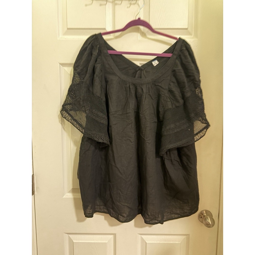 Old Navy Black Scoop Neck Flutter Sleeve Lace Tunic Blouse Plus Size 4X